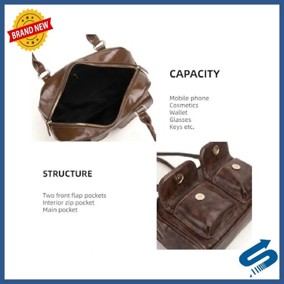 Vegan Leather Shoulder Bag Boston Style Lightweight Work Travel Purse - Picture 5 of 8